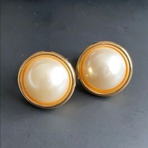Vintage Napier Pearl Gold Clip-On Earrings